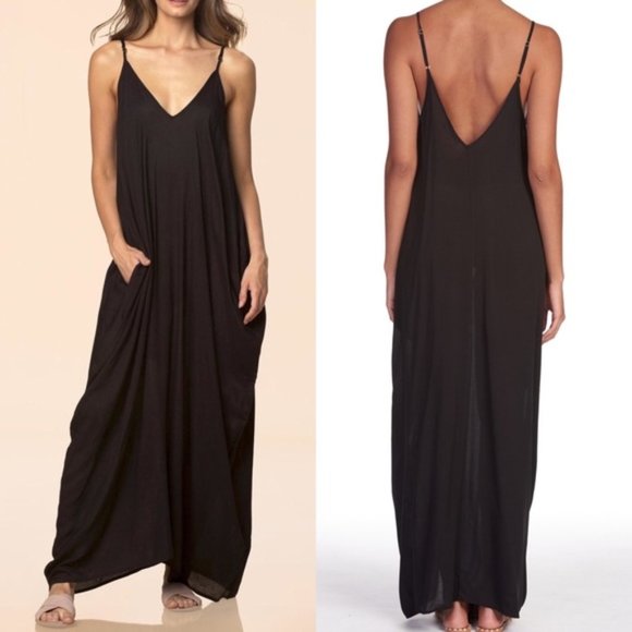 Elan Dresses & Skirts - Elan black maxi dress draped pockets coverup boho